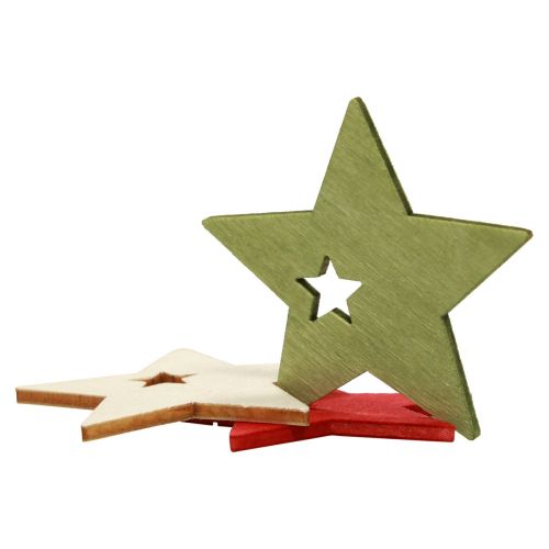 Artículo Decoración dispersa Navidad estrellas de madera rojo verde natural 5cm 72 piezas