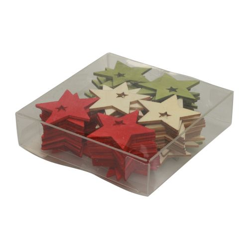 Artículo Decoración dispersa Navidad estrellas de madera rojo verde natural 5cm 72 piezas