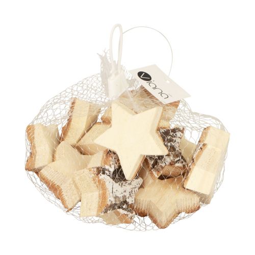 Artículo Decoración dispersa Navidad estrellas de madera corteza blanqueada Ø5cm 12 piezas