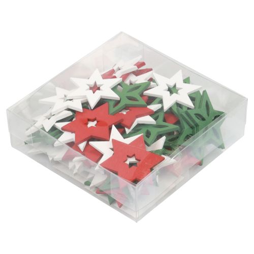 Artículo Decoración dispersa Estrellas navideñas de madera rojo/blanco/verde Ø3,5cm 72 piezas