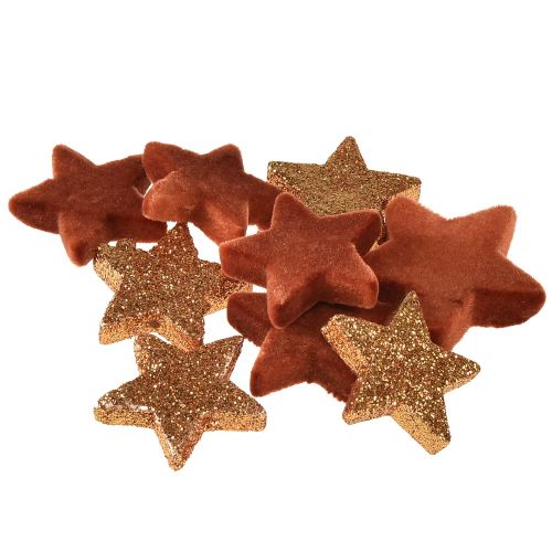 Artículo Decoración dispersa Estrellas navideñas marrón/naranja Ø4/5cm 40 piezas