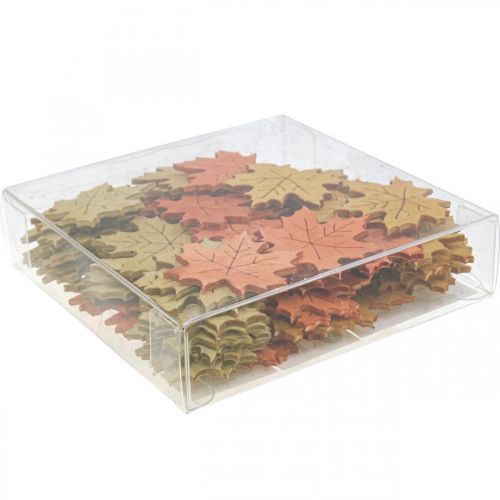 Artículo Decoración de mesa otoño, decoración dispersa madera hoja de arce L4cm 72 piezas