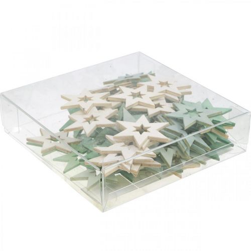 Artículo Decoración de estrellas de madera Decoración dispersa Navidad Verde H4cm 72 piezas