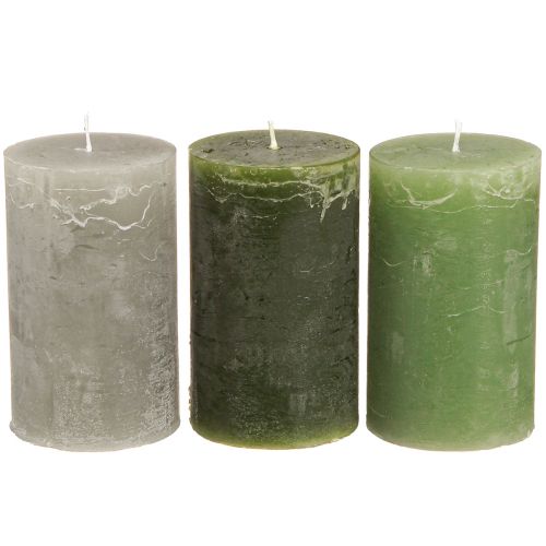 Floristik24 Velas de pilar 3 colores verde varios tamaños 12 piezas