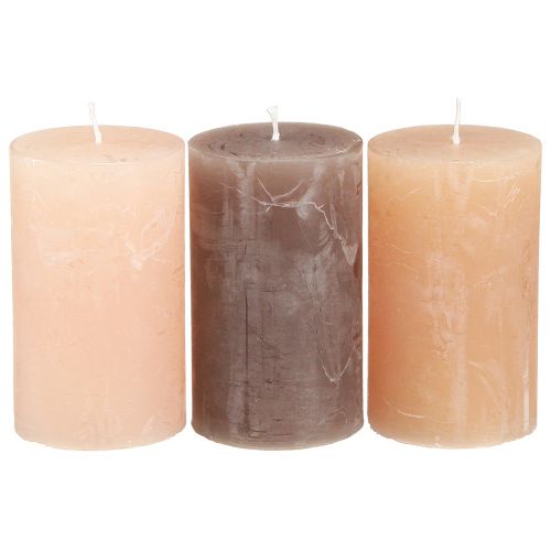 Floristik24 Velas de pilar de 3 colores marrón varios tamaños 12 piezas