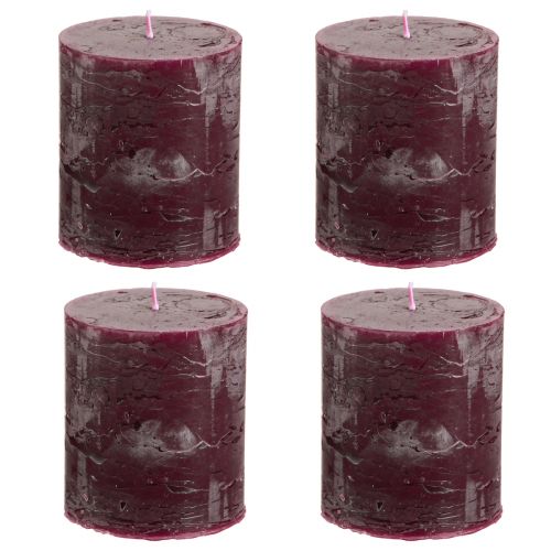 Artículo Velas de pilar velas burdeos color liso 70×80mm 4 piezas