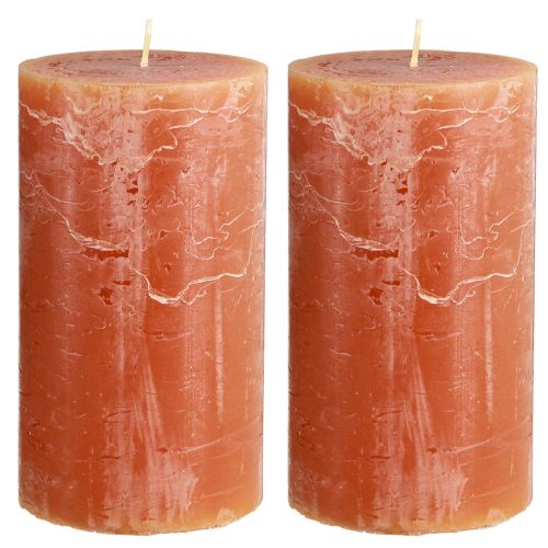 Artículo Velas de pilar naranja oscuro color sólido Sunset 85×150mm 2ud