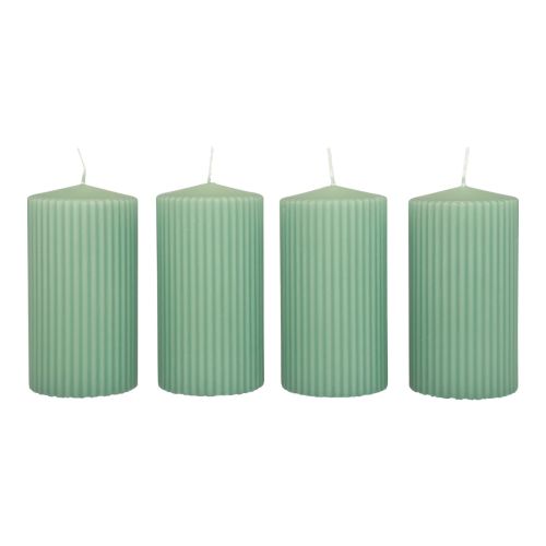 Artículo Velas de pilar velas ranuradas verde esmeralda 70/130mm 4ud