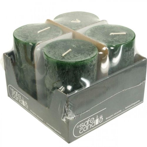 Artículo Velas de color liso velas de pilar verde oscuro 70×110mm 4 piezas