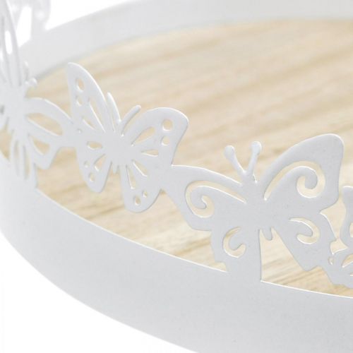 Artículo Bandeja de primavera, decoración de mariposas, decoración de mesa, decoración de metal para plantar blanco Ø20cm H6.5cm