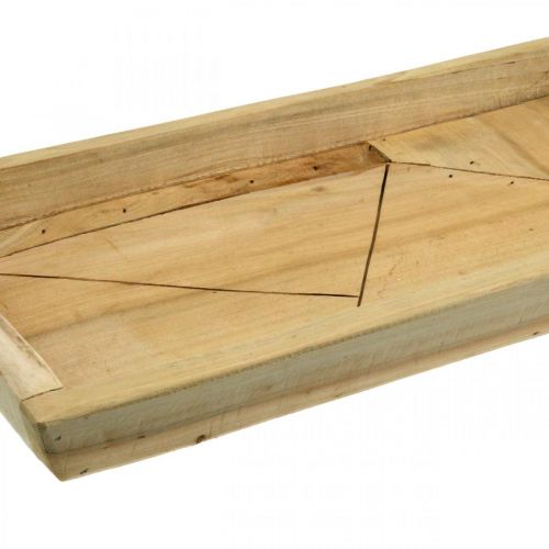 Artículo Bandeja de madera de paulownia, macetero con diseño geométrico L45cm H4.5cm