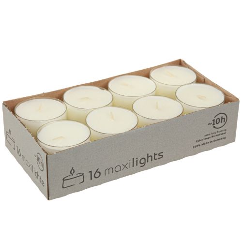 Artículo Velas de té maxi con transp. Caja blanca 54mm 16 piezas