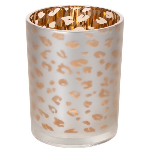 Artículo Portavelas de cristal con estampado de leopardo, 12 cm