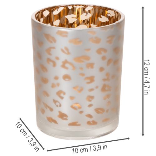Artículo Portavelas de cristal con estampado de leopardo, 12 cm