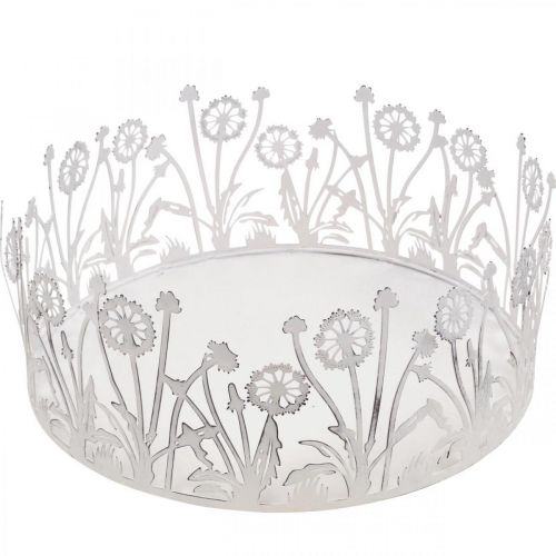 Artículo Bandeja decorativa con dientes de león, decoración de metal para primavera blanco, plata shabby chic Ø25cm H10.5cm