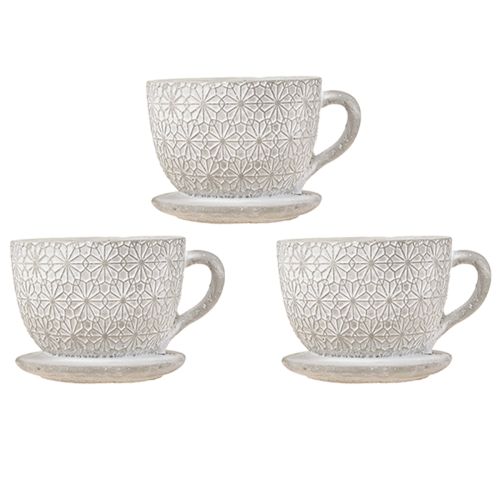 Artículo Taza de té decorativa de cerámica blanca lavada 12×10×8cm 3 piezas