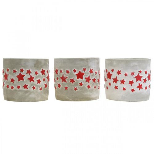 Artículo Jardinera con estrellas, decoración cerámica, aspecto cemento, jardinera navideña Ø12,5cm H11cm 3ud