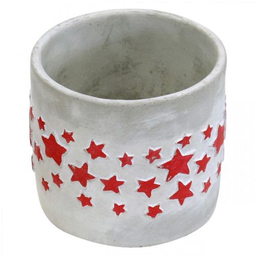 Artículo Jardinera con estrellas, decoración cerámica, aspecto cemento, jardinera navideña Ø12,5cm H11cm 3ud