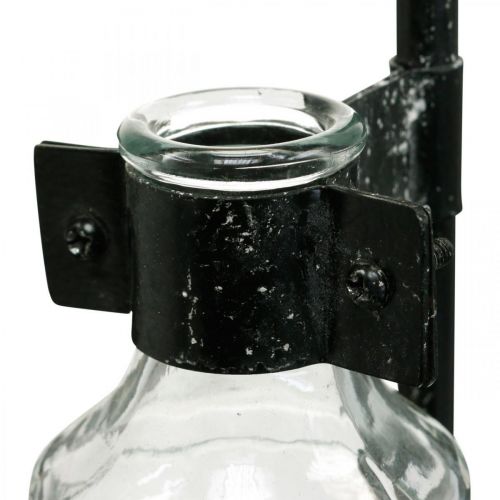 Artículo Jarrón decorativo botella decorativa de cristal con soporte de metal negro Ø13cm