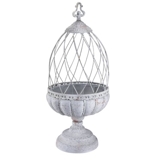 Copa de metal con jaula de pájaros Vintage Gris 26×61 cm