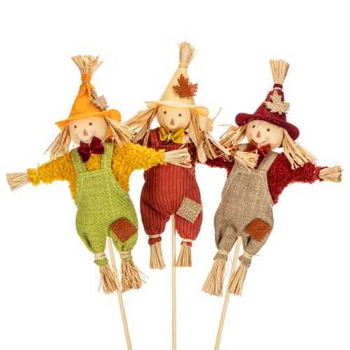 Artículo Figura decorativa de espantapájaros sobre un palo para manualidades y plantas, 60 cm.