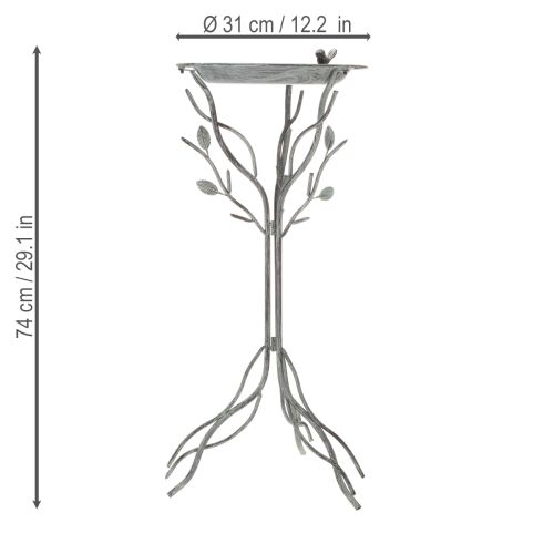 Artículo Baño para pájaros decorativo con delicado estampado de hojas en estilo vintage, 74 cm