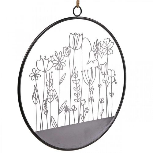 Artículo Decoración de pared flor anillo decoración de verano metal gris/negro Ø38cm