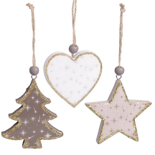 Floristik24 Colgante navideño estrella árbol corazón madera 6,5/7cm 6uds