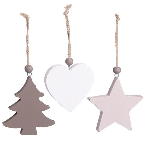 Artículo Colgante navideño estrella árbol corazón madera 6,5/7cm 6uds