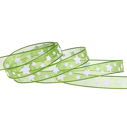 Artículo Cinta de navidad organza verde con estrella 10mm 20m