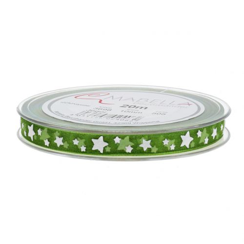 Artículo Cinta de navidad organza verde con estrella 10mm 20m