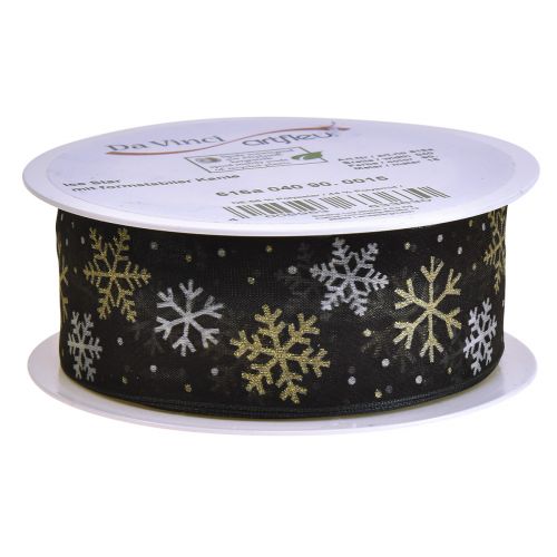 Artículo Cinta navideña organza copos de nieve oro negro 40mm 15m