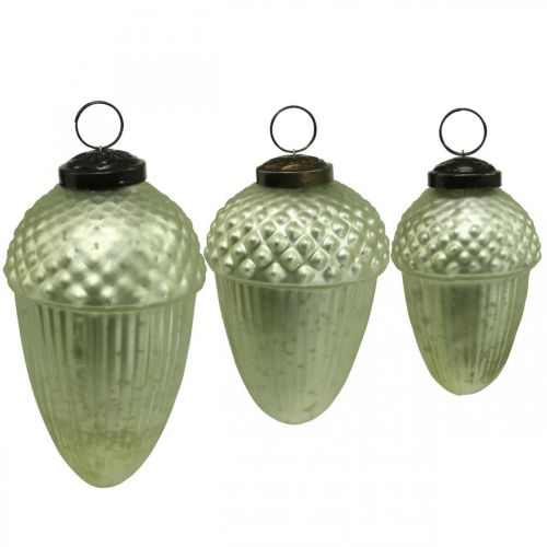 Floristik24 Adornos para árboles de Navidad Cristal de bellota verde 11-14,5 cm Juego de 3