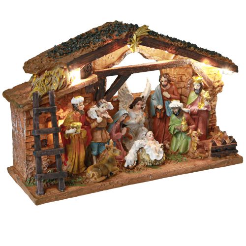 Floristik24 Belén navideño con figuras y LED pintado a mano 23×14cm