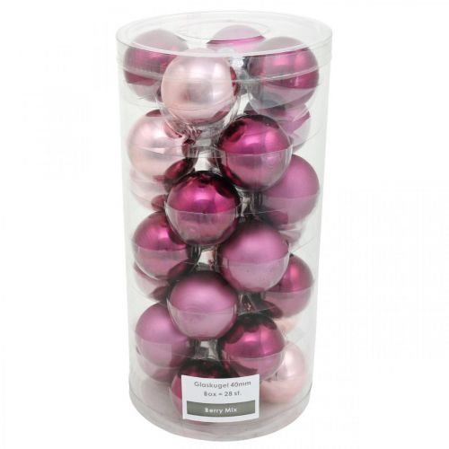 Artículo Mini bolas de árbol, mezcla de bolas de Navidad, colgante de árbol de Navidad morado H4,5cm Ø4cm vidrio real 24 piezas