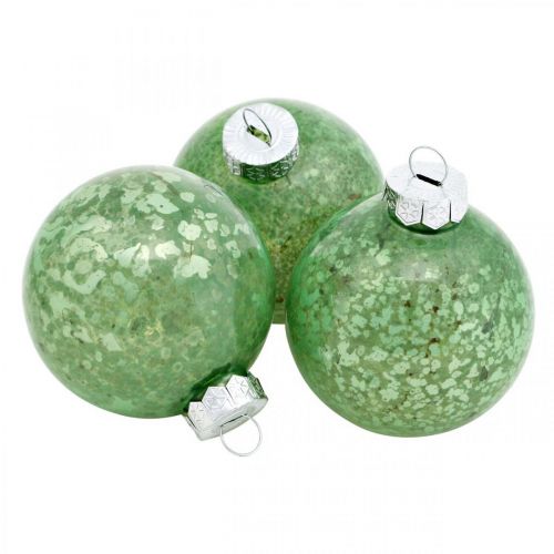 Artículo Bola de Navidad, decoración del árbol, bola de árbol de Navidad verde jaspeado H4,5cm Ø4cm vidrio real 24 piezas