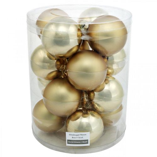 Artículo Bola de árbol, adornos de árbol de Navidad, bola de Navidad dorada H8.5cm Ø7.5cm vidrio real 12pcs