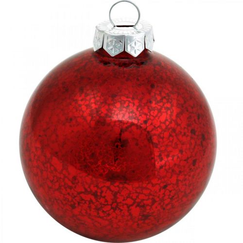 Artículo Bola de árbol, decoración del árbol de Navidad, bola de cristal veteado rojo H4,5cm Ø4cm vidrio real 24 piezas