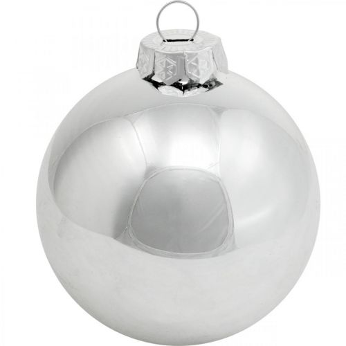 Artículo Bola de cristal, adornos para árboles, bola de árbol de Navidad plata H8.5cm Ø7.5cm vidrio real 12ud