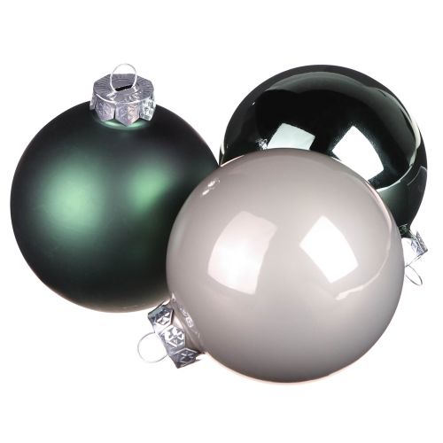 Bolas navideñas bolas de cristal verde gris Ø7,5cm 12 piezas