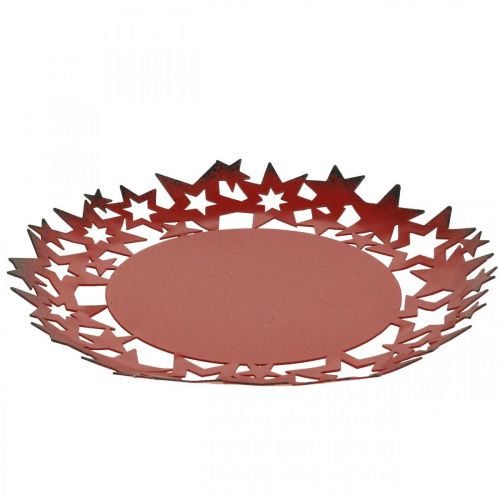 Artículo Plato navideño plato decorativo de metal con estrellas rojo Ø34cm