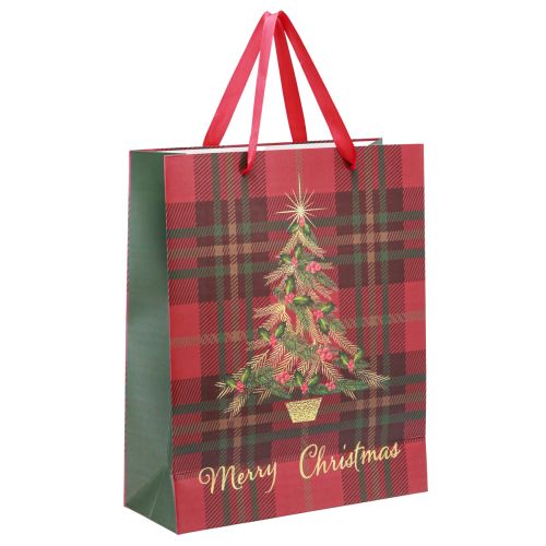 Floristik24 Bolsa navideña con asas árbol de Navidad cuadros 26×32×10cm 4ud