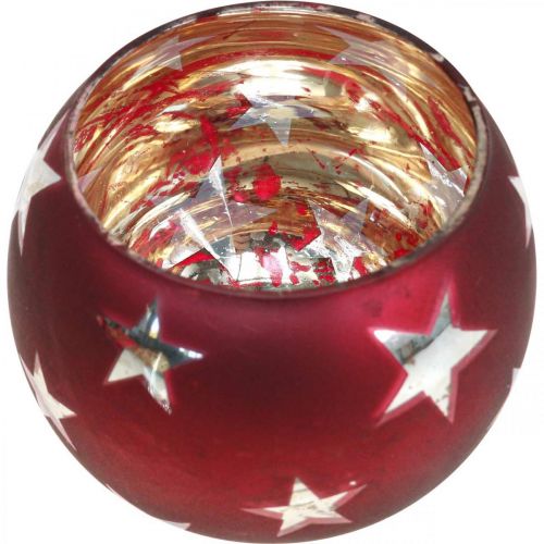 Artículo Linterna de cristal candelita de cristal con estrellas rojo Ø9cm H7cm