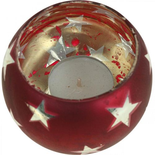 Artículo Linterna de cristal candelita de cristal con estrellas rojo Ø9cm H7cm