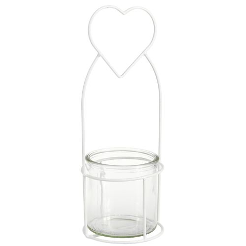 Farol Corazón Blanco Portafarol Vidrio Ø12cm H30cm 2uds