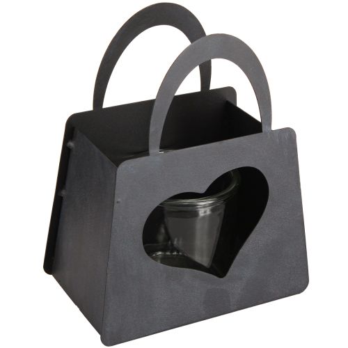 Bolso decorativo de metal farol con corazón antracita Al. 18 cm 2 piezas