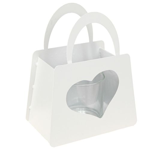 Bolsa decorativa de metal farol con corazón blanco Al. 18 cm 2 piezas