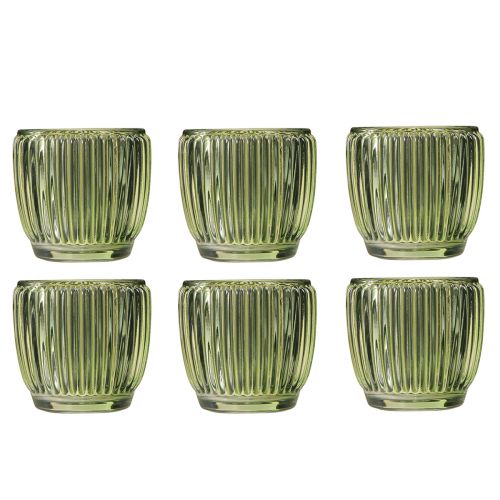 Artículo Linterna portavelas vidrio verde retro Ø7cm H7cm 6 piezas