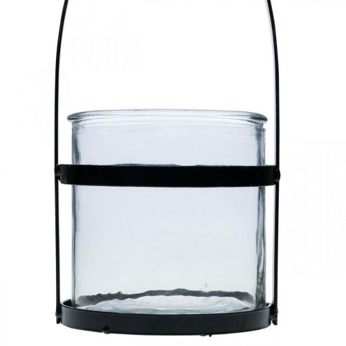 Artículo Farol de cristal con asa candelabro negro H25cm