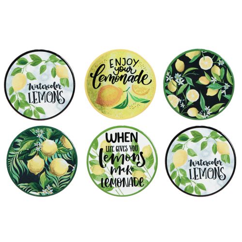 Posavasos de cerámica decorativos limón redondos surtidos Ø10,5cm 6ud